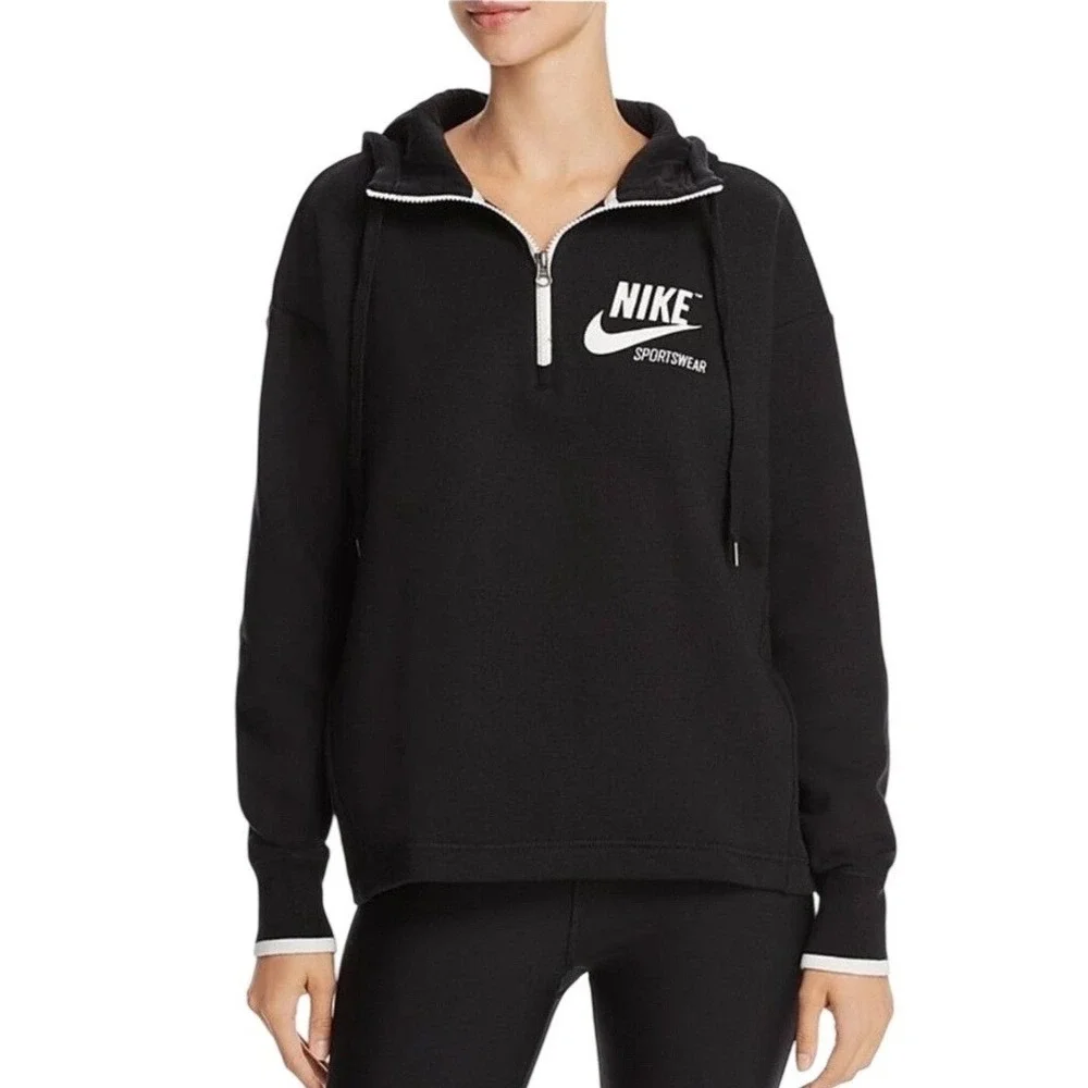 NIKE Women's Sportswear Archive 1/4 Zip Semi Crop Hooded Logo Sweatshirt Size XL